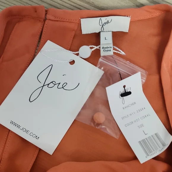 Joie Rancher Silk Pocket Vibrant Coral Top NWT Women's L - Picture 8 of 10